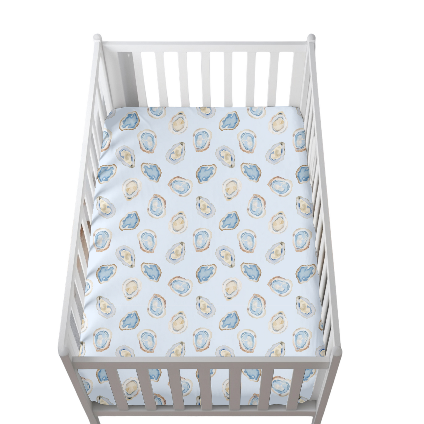 Oyster Roast Blue Crib Sheet