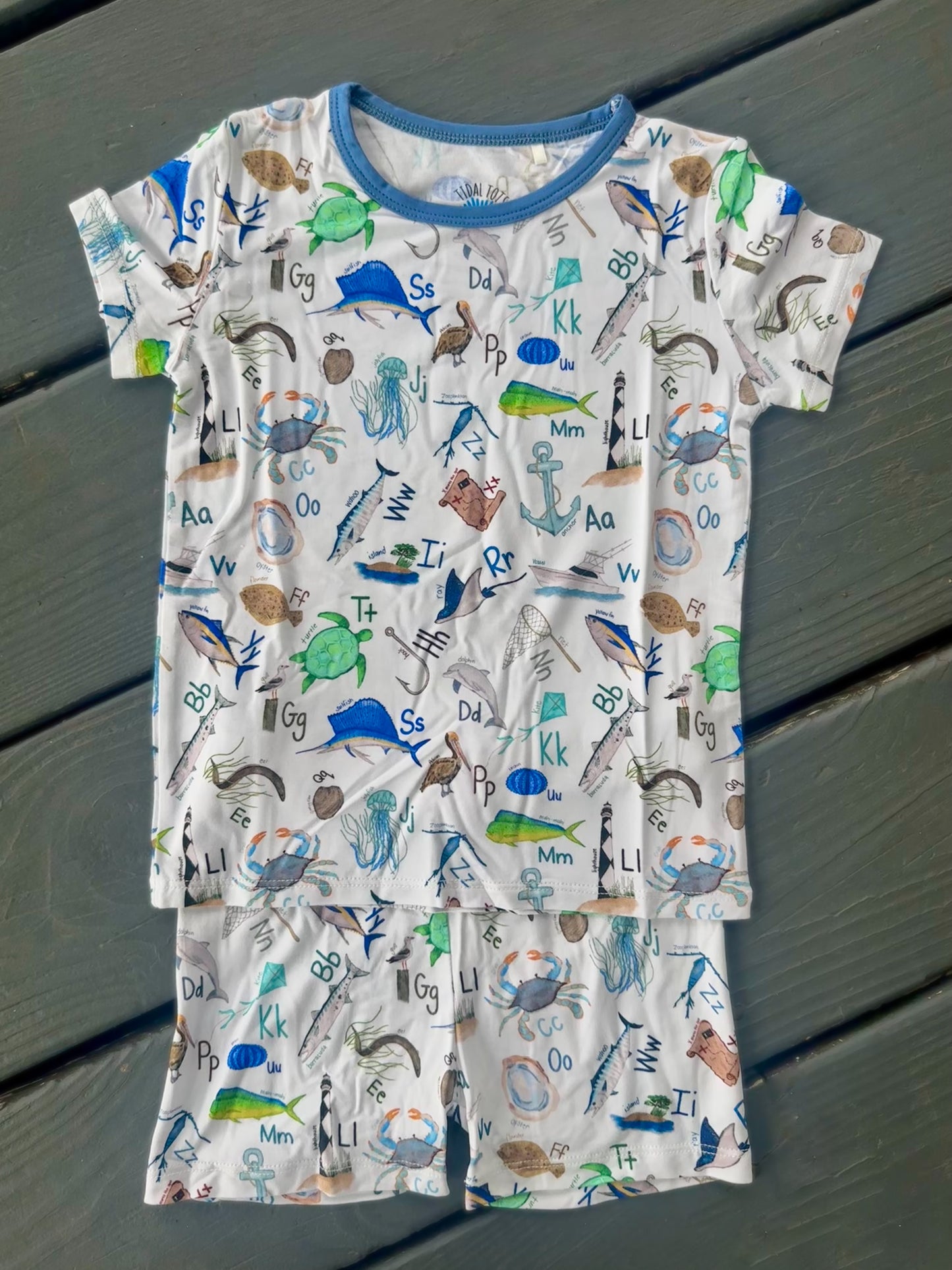 Coastal ABC's Blue Shorts Set
