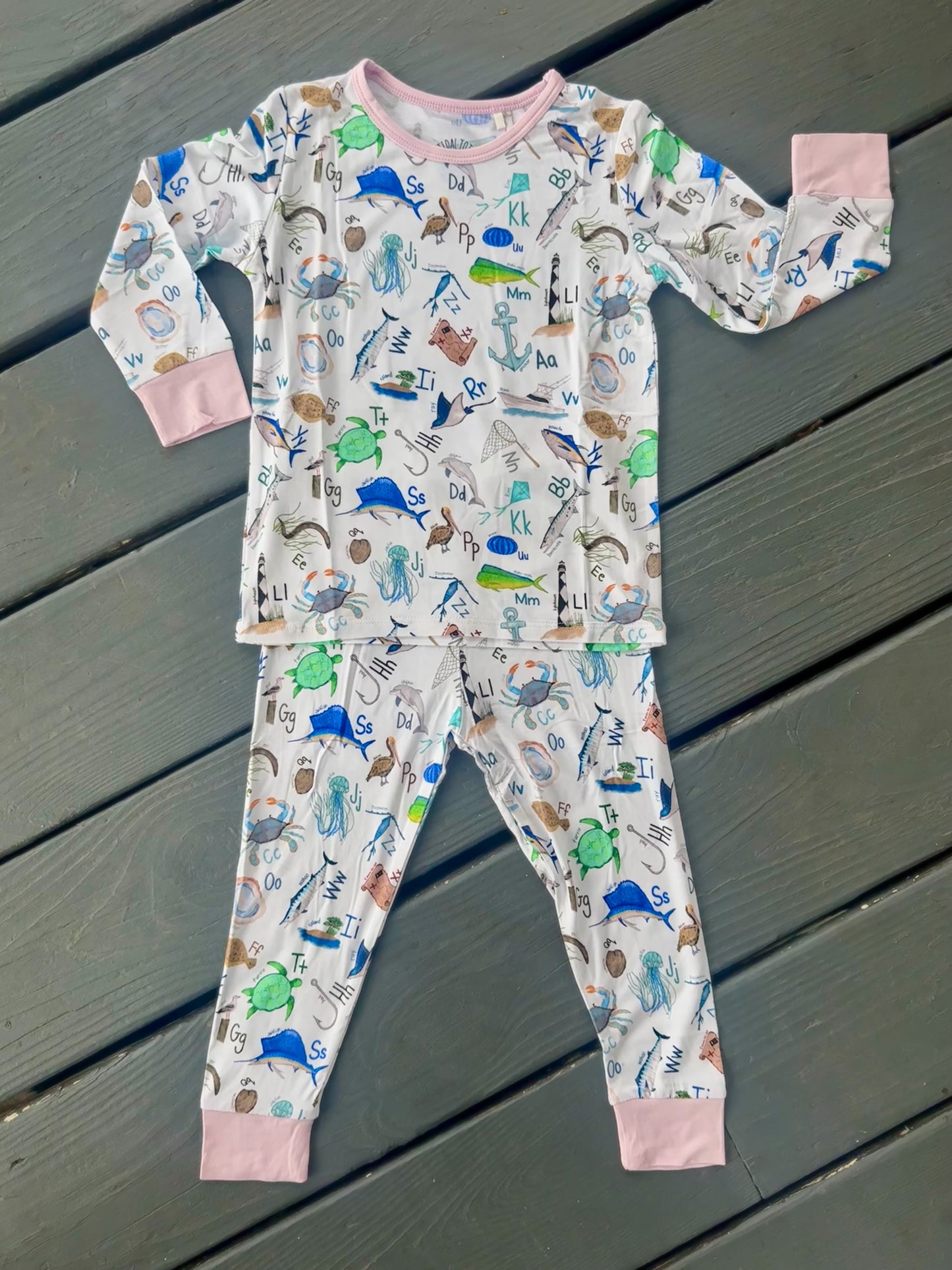 Coastal ABC's Pink Two Piece Pajama