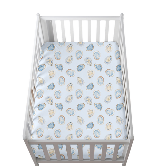 Oyster Roast Blue Crib Sheet