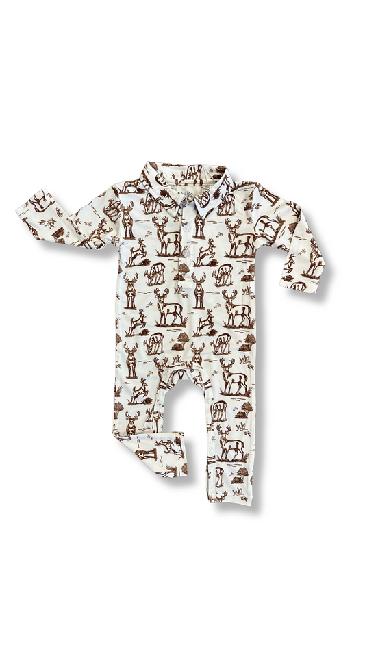 Backwoods Bucks Brown Polo Romper