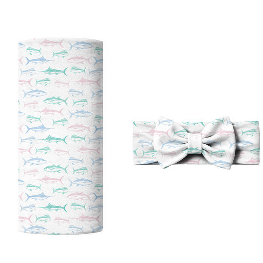 Maritime Medley Pink Bow & Swaddle Set