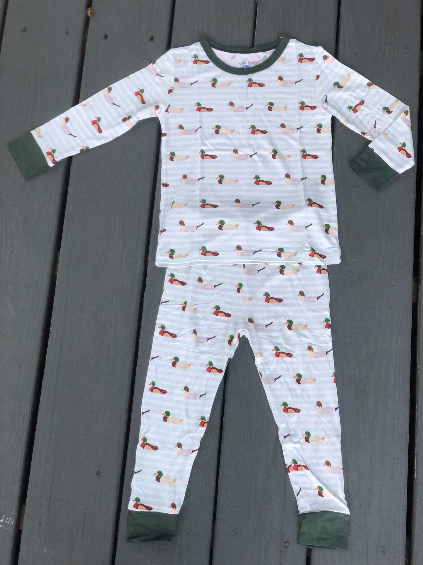 Lucky Ducks Green Two Piece Pajama Set